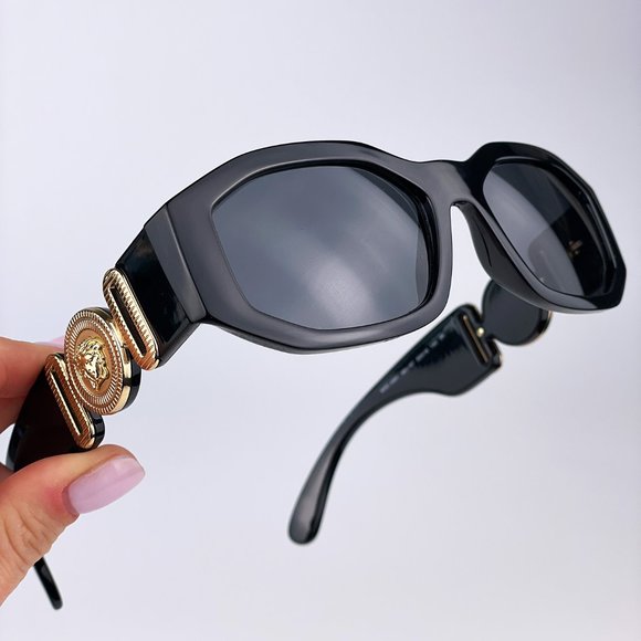 🔥 Versace VE4361 GB1/87 Sunglasses Black Gold Logo Unisex - Picture 10 of 12